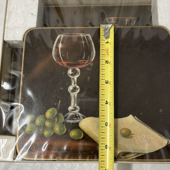 VTG 70s Clover Leaf Table Mats Wine Still Life Box Set Placemats Cork Back NOS - Picture 4 of 9